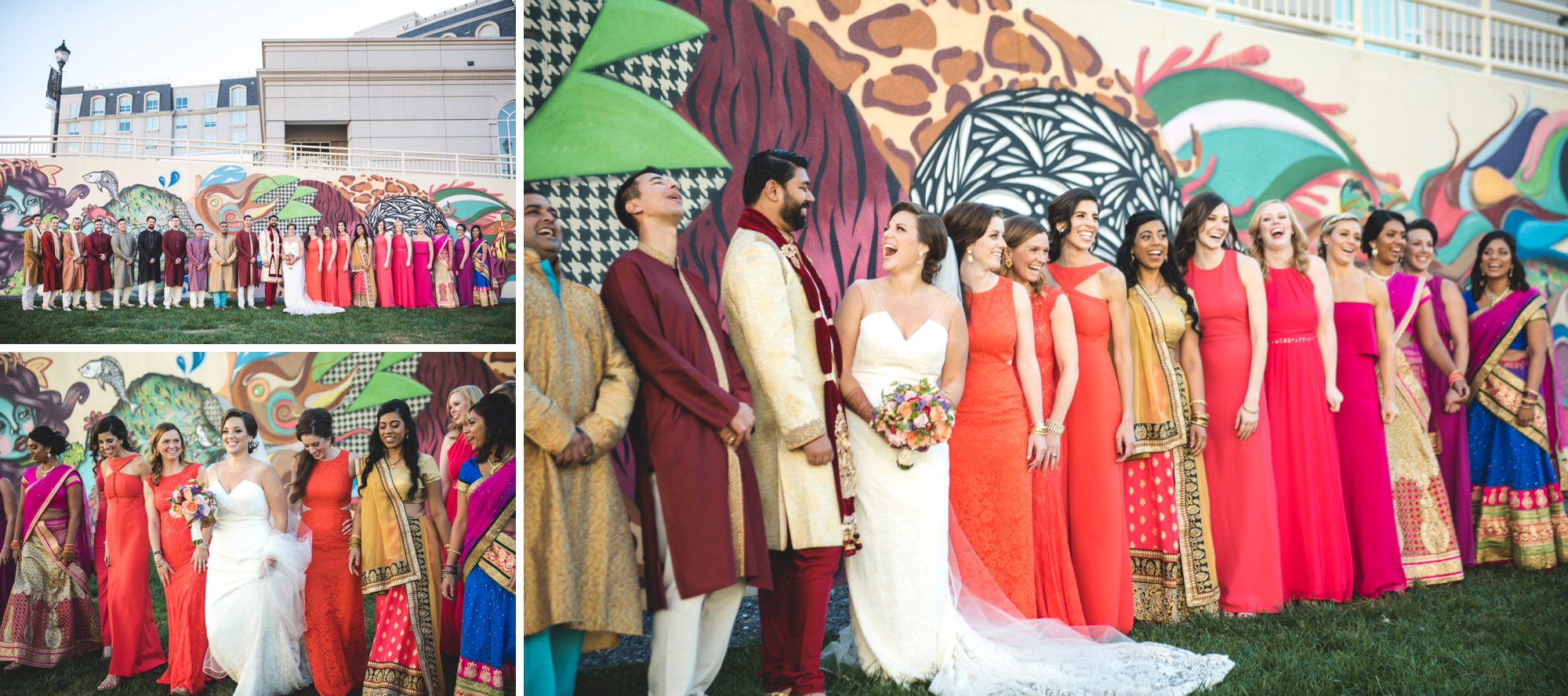 Washington DC colorful Indian wedding with a feminist bride. Diverse bridal party.