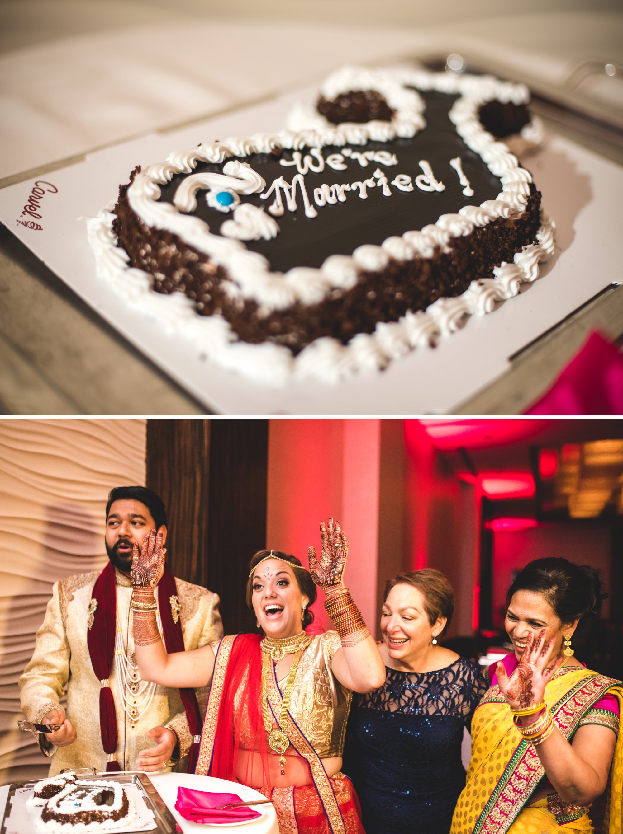 Washington DC colorful Indian wedding with a feminist bride. Cake cutting