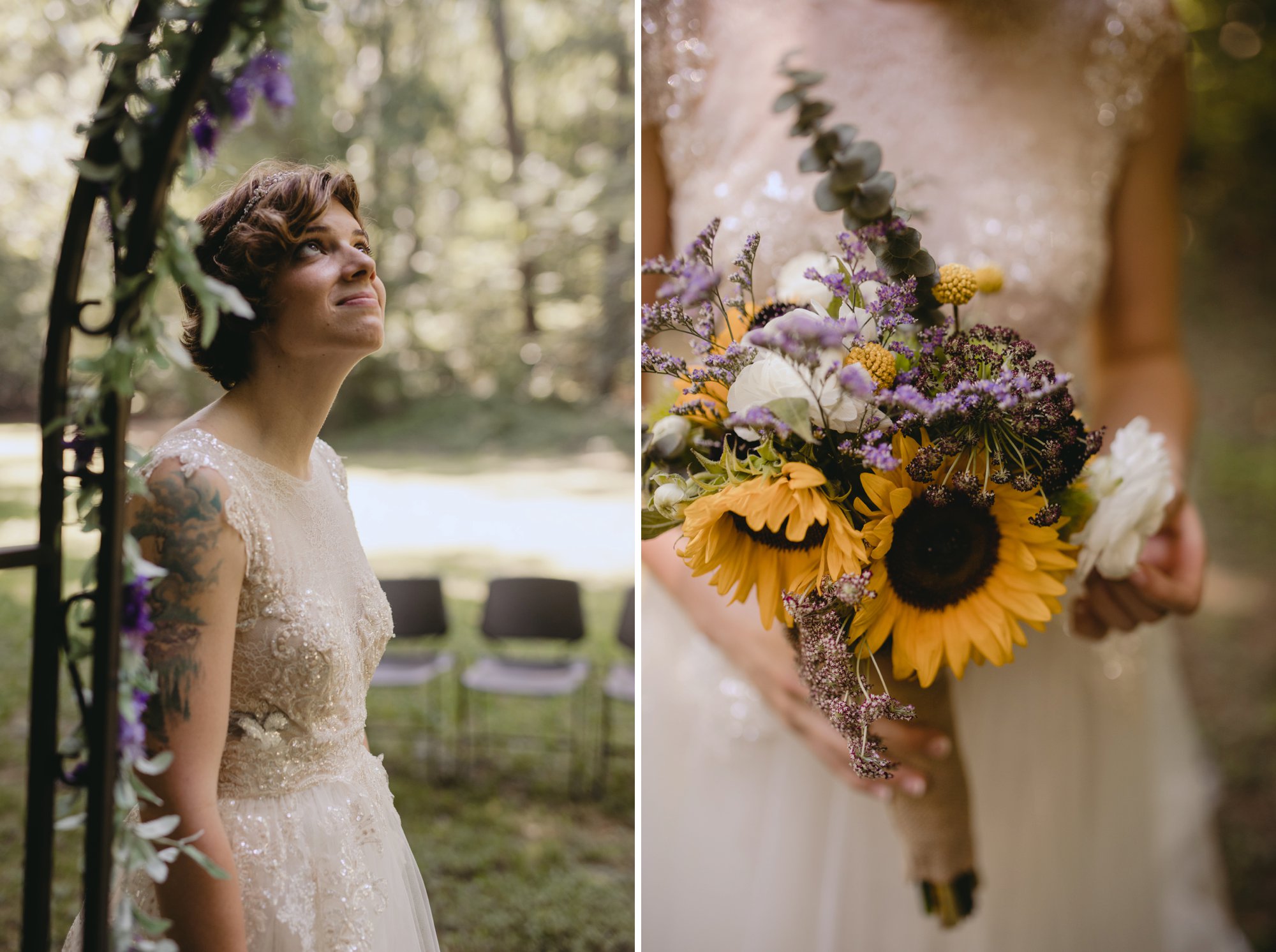 Richmond Va same-sex wedding in pocahontas state park with a simple ceremony. Florals.