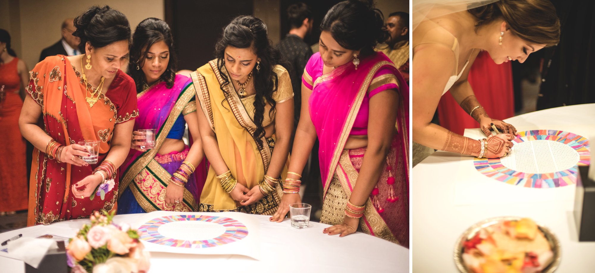 Washington DC colorful Indian wedding with a feminist bride. Ketubah signing.