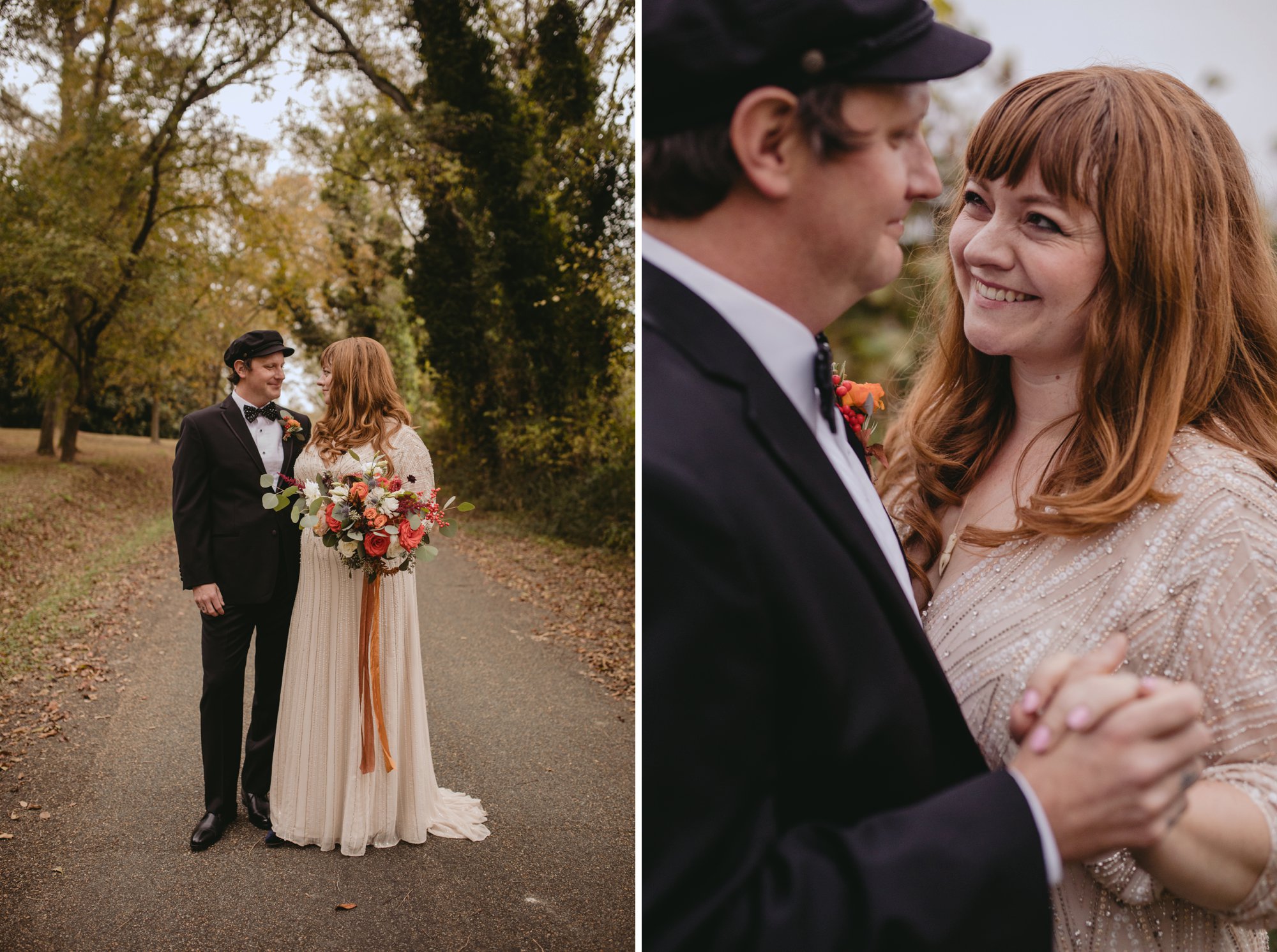 Autumn Richmond VA winery wedding at Upper Shirley Vineyards with lush garden florals and old Hollywood glamour