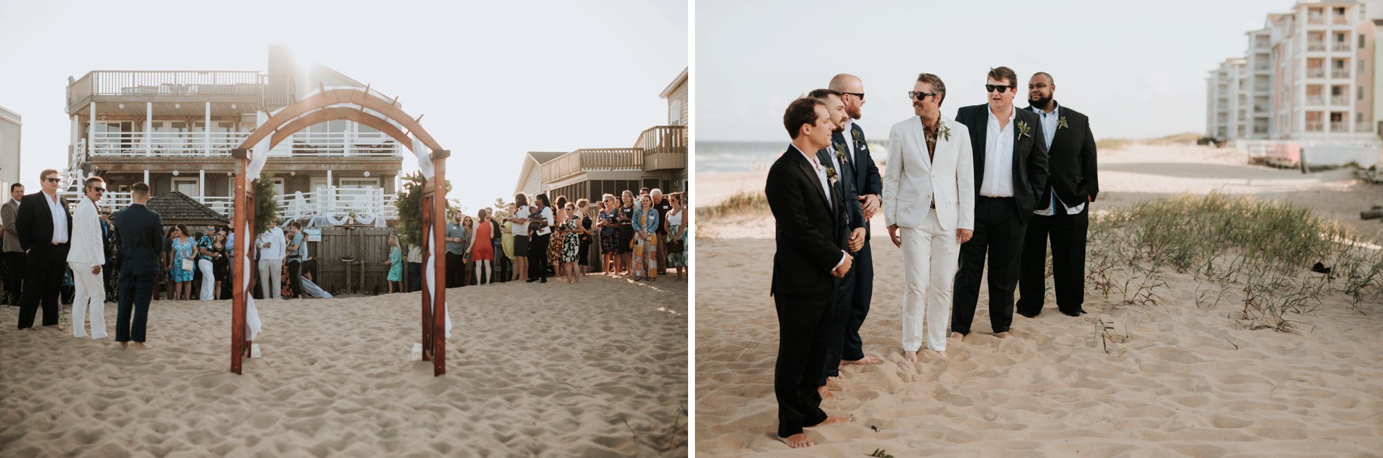 Low key backyard beach wedding in Sandbridge, VA wedding arch