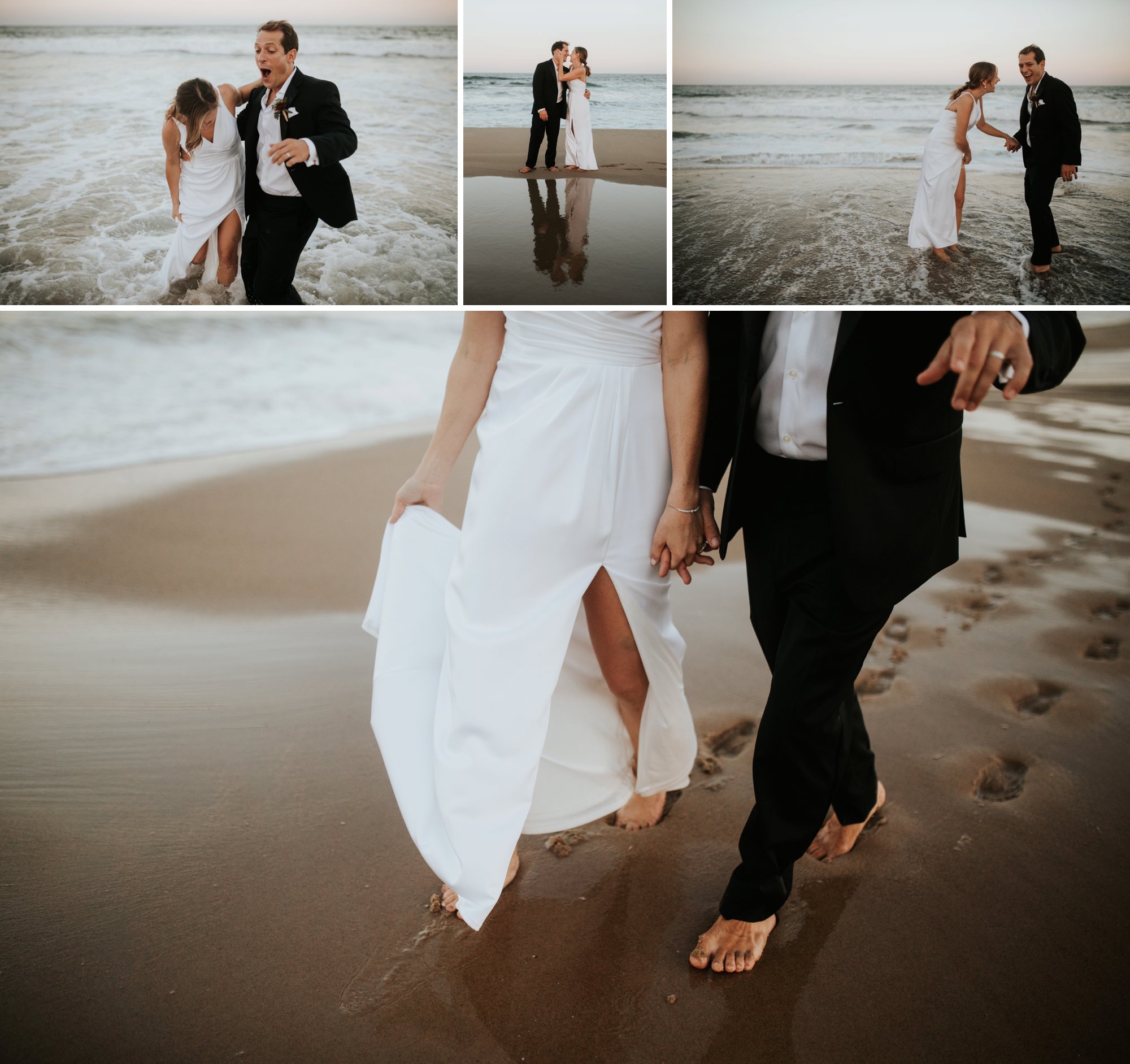Low key backyard beach wedding in Sandbridge, VA walk in the surf