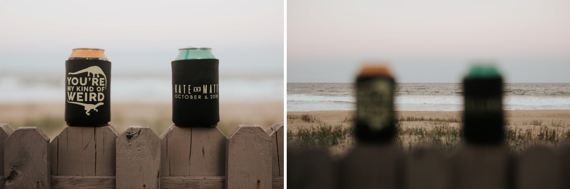 Low key backyard beach wedding in Sandbridge, VA beer coozies