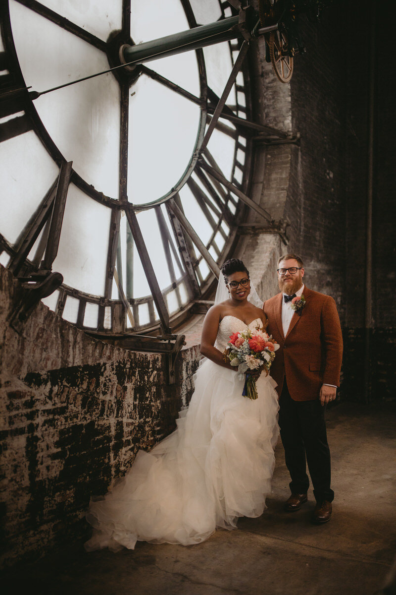Mixed race wedding couple at The Bromo Seltzer Arts Tower Baltimore Maryland Carly Romeo photography