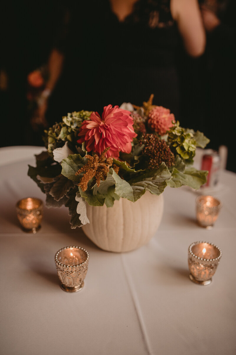 Centerpiece flowers at wedding reception in Corradetti Baltimore Maryland Carly Romeo + Co.