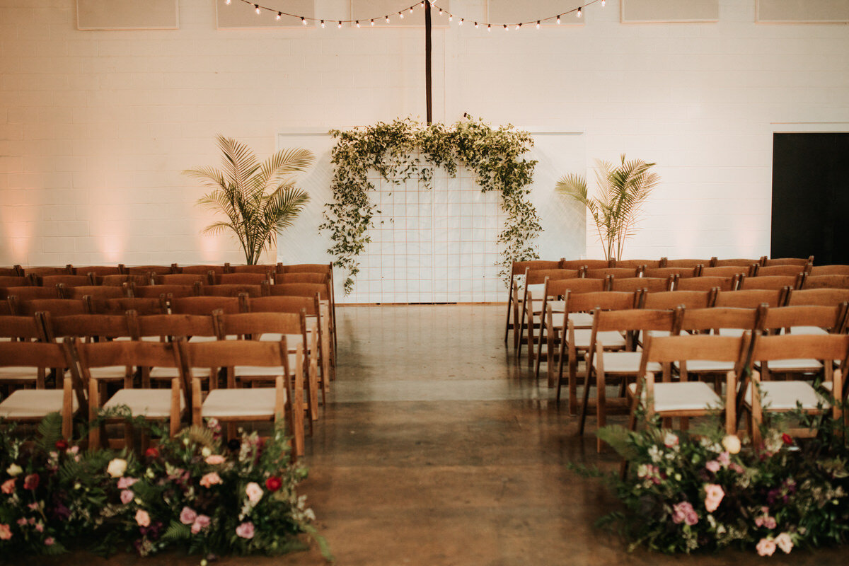 Empty wedding ceremony set up with altar at Studio Two Three in Richmond VA Carly Romeo