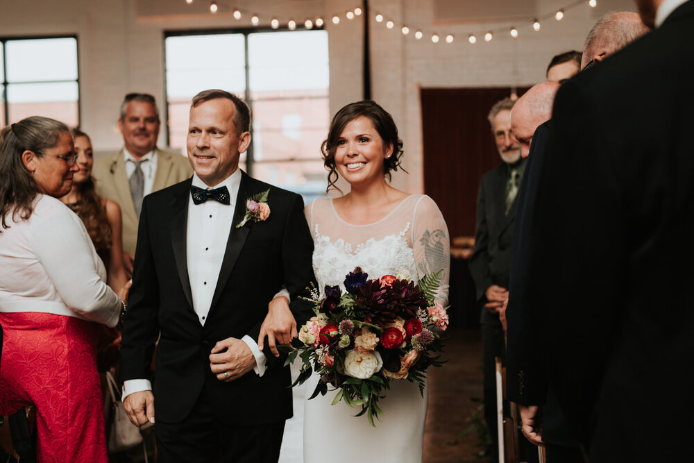 Father walking bride down isle at Studio Two Three Richmond VA Carly Romeo photography