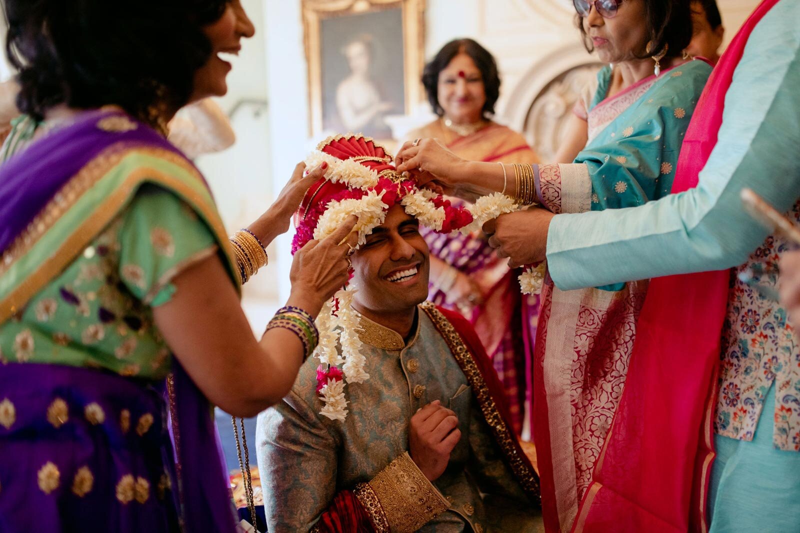 Groom with family during Sehra Bandi ceremony at Dover Hall Richmond VA Carly Romeo &amp; CO.