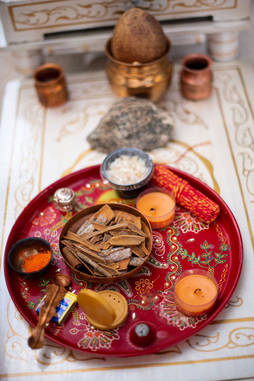 Plate with traditional indian wedding offerings at Dover Hall Richmond VA Carly Romeo and Co.