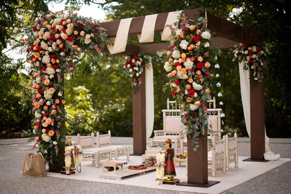 Mandap for traditional indian wedding at Dover Hall Richmond VA Carly Romeo photography