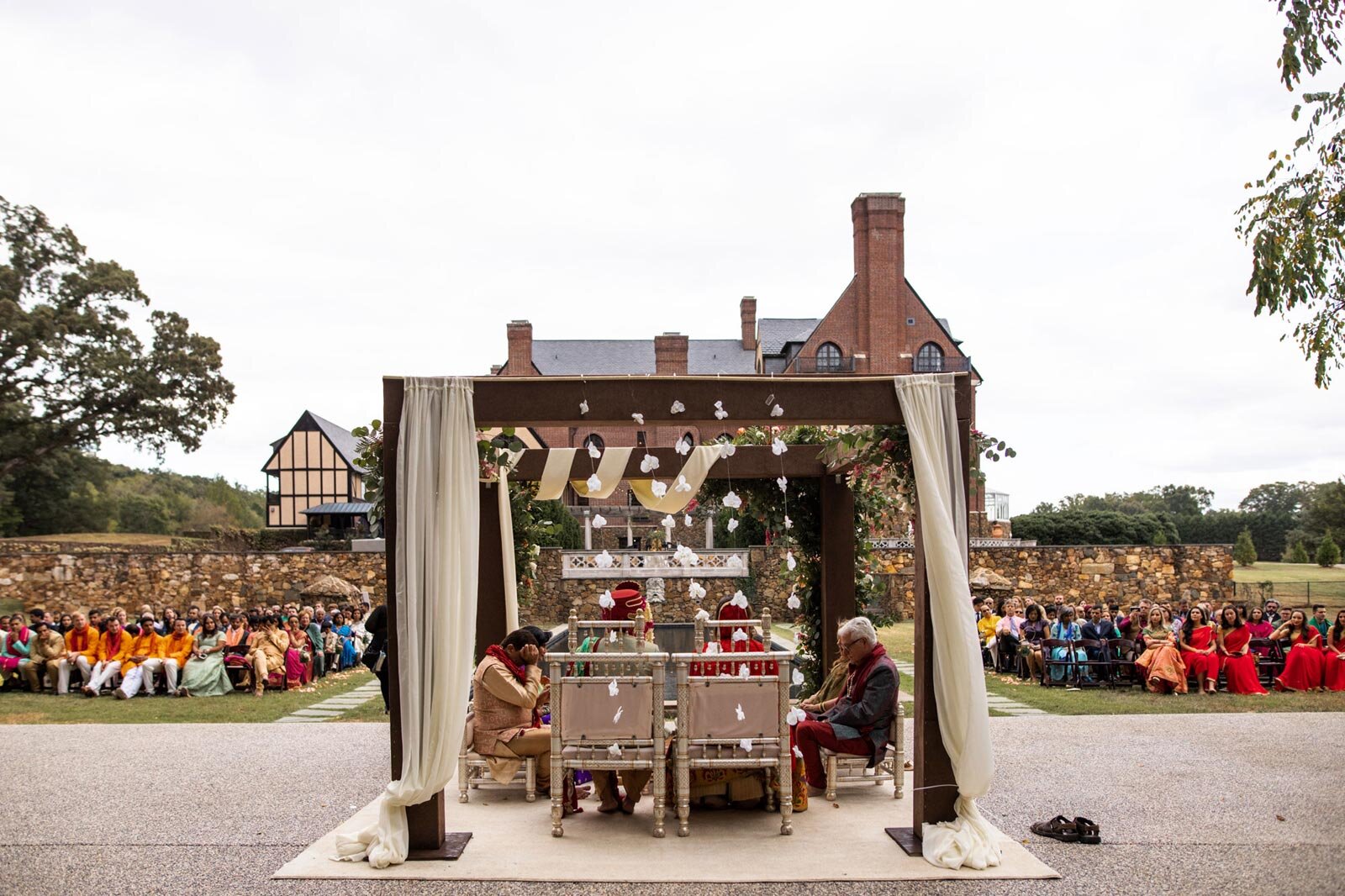 Back of Mandap in traditional indian wedding ceremony at Dover Hall Richmond VA Carly Romeo + Co.