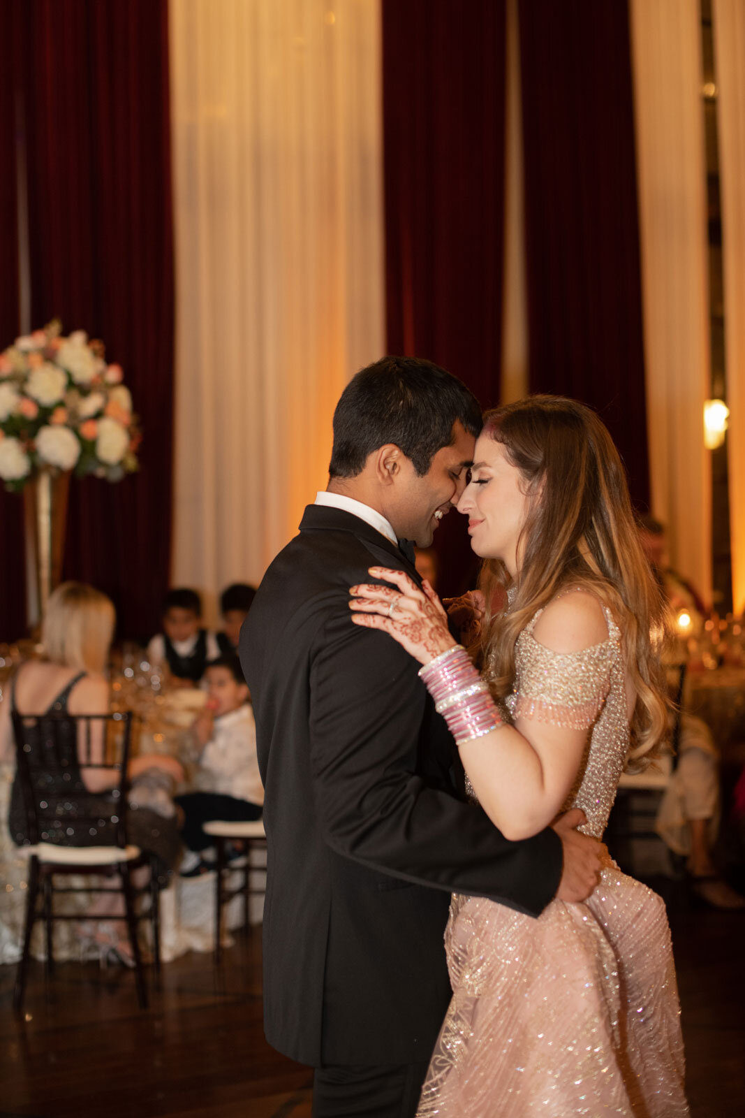 Indian groom and caucasian bride's first dance at Dover Hall Richmond VA Carly Romeo and Co.