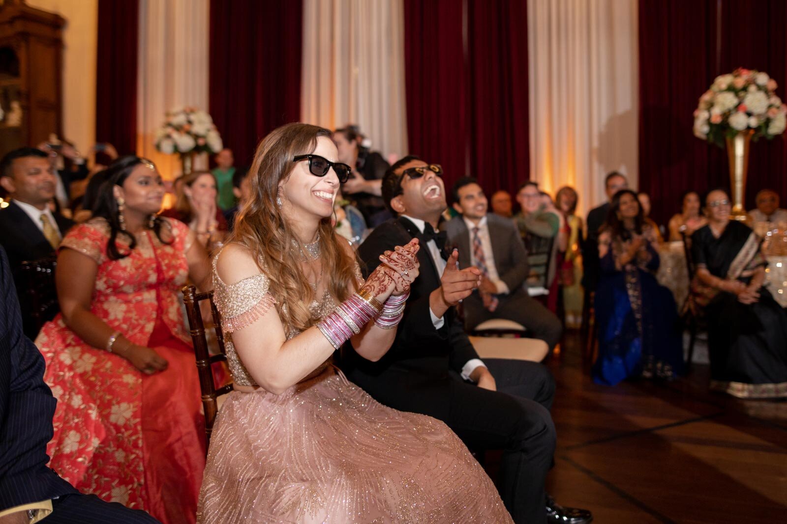 Bride and groom wearing sunglasses at wedding reception Dover Hall Richmond VA Carly Romeo &amp; Co.