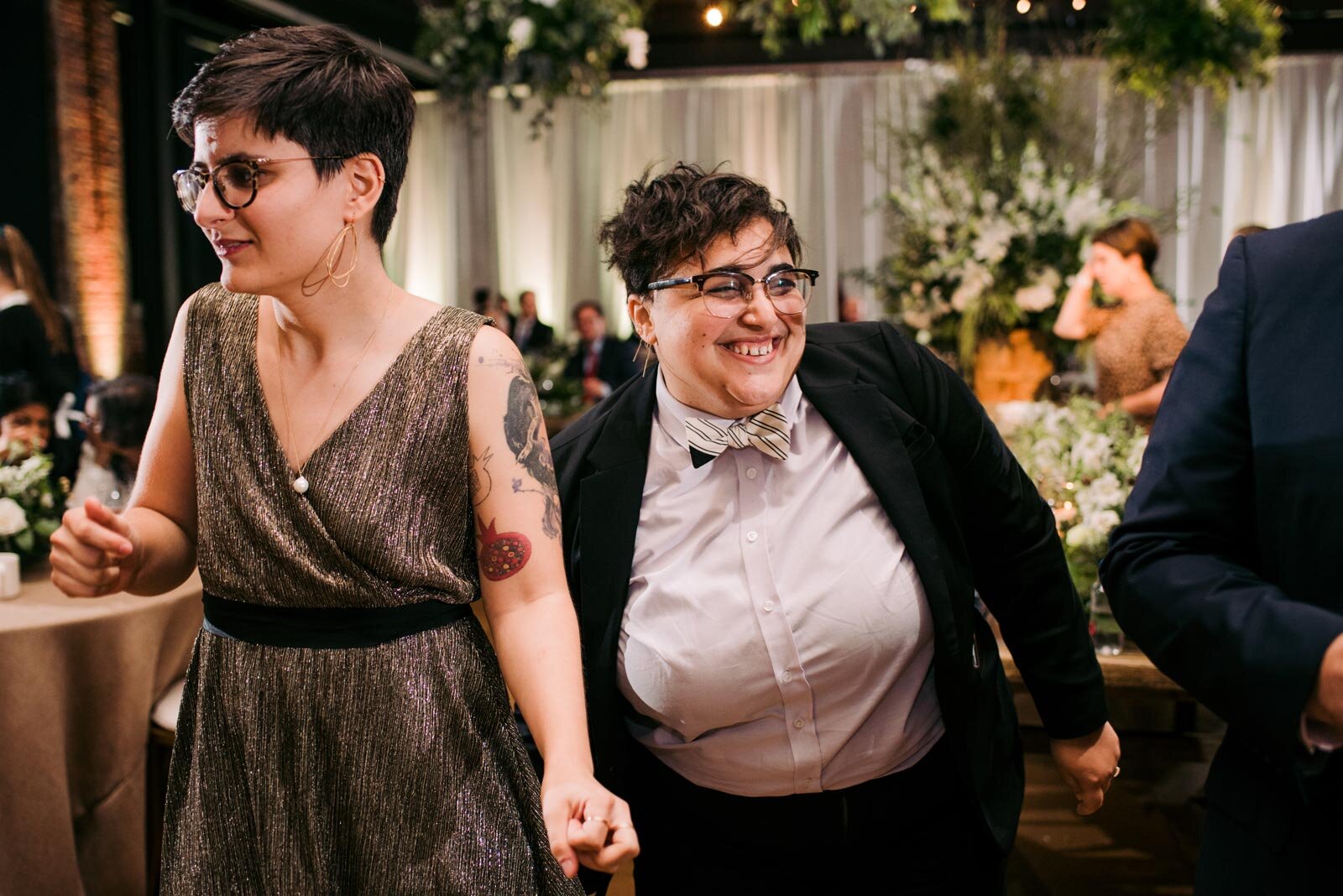 Two wedding guests dancing at reception in Pittsburgh Opera Pennsylvania Carly Romeo + Co.