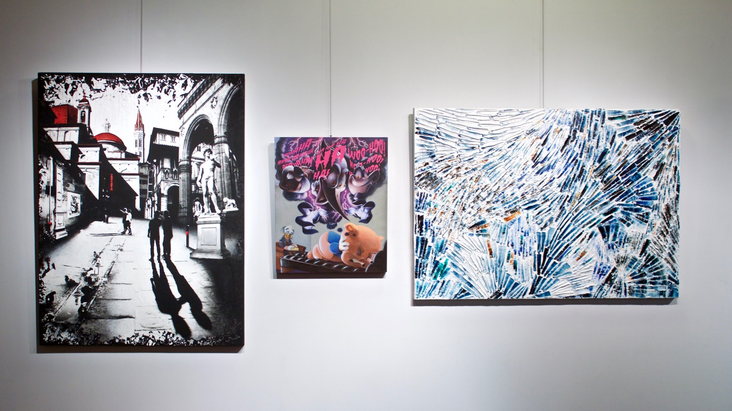Les œuvres des trois artistes émergents montréalais Denise Buisman Pilger, Jono Doiron et Louis-Bernard St-Jean