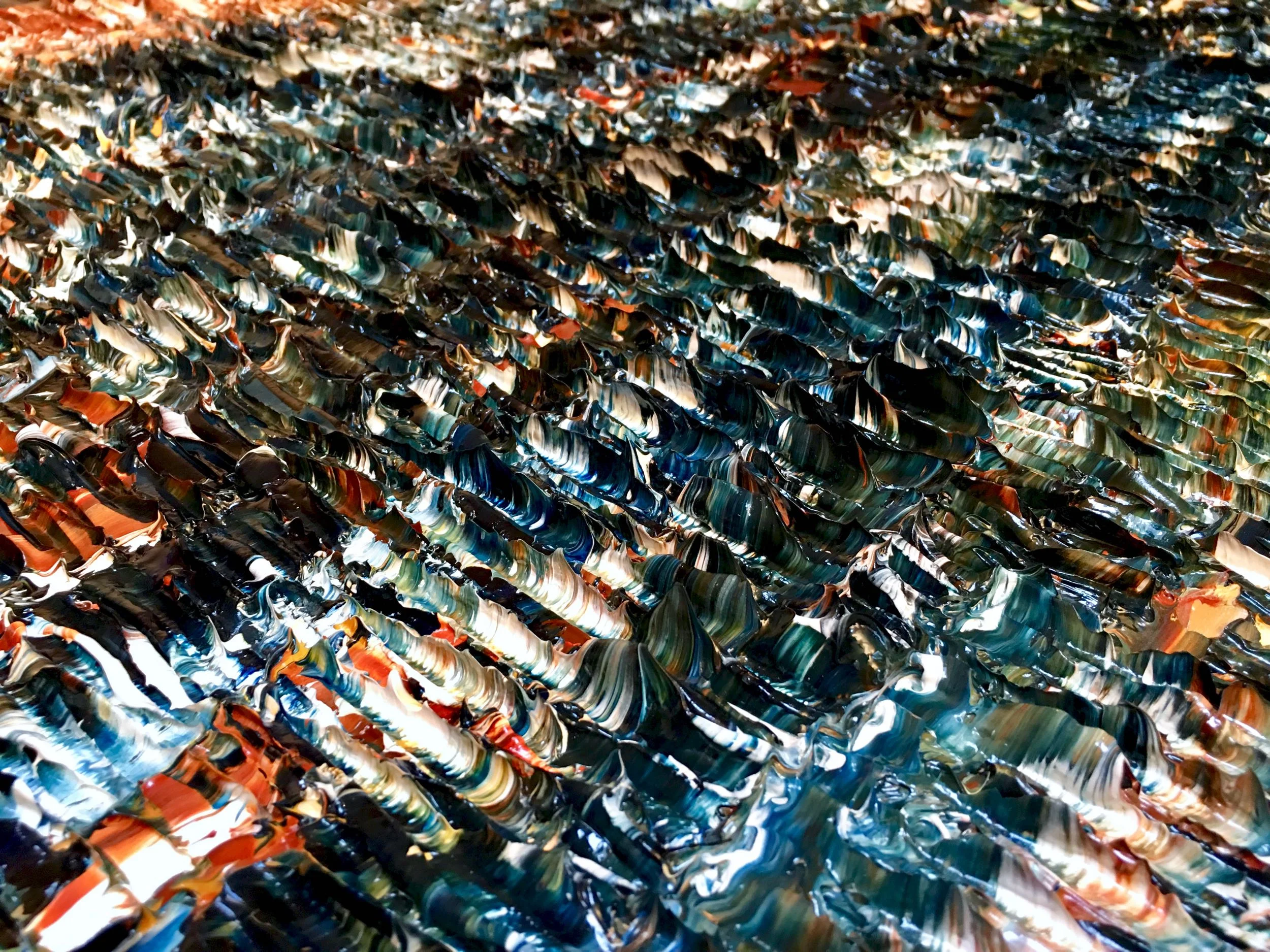 Burning Down The House – Sculptural oil painting by Louis-Bernard St-Jean (very close view of the texture)