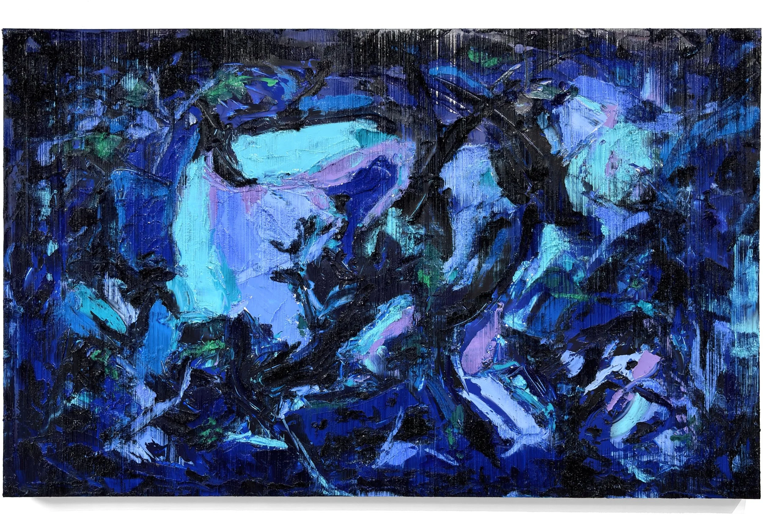 Œuvre d'art intitulée : "Les voyageurs de l’Outre-Bleu", par Louis-Bernard St-Jean en 2026, de taille 30" x 48"