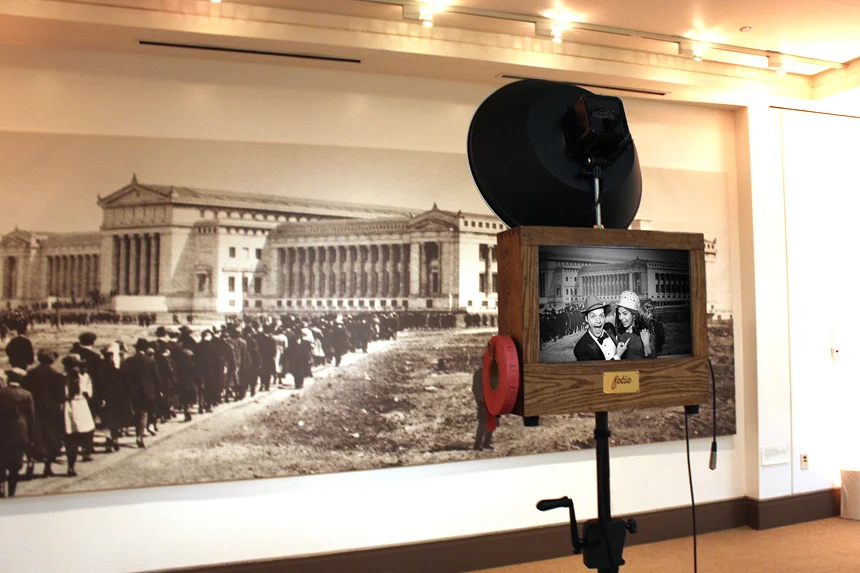 A Fotio photo booth setup in the East Atrium of the Field Museum.