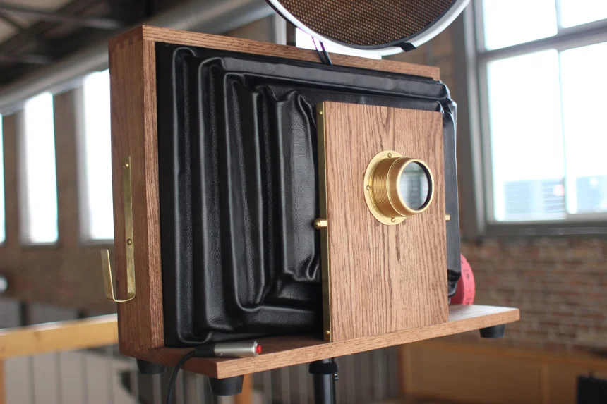 A picture of our vintage photo booth at Kitchen Chicago wedding venue.