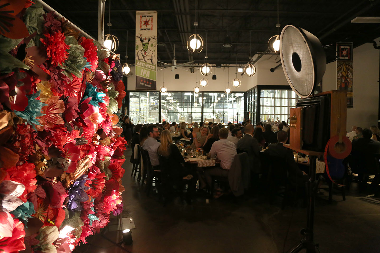A Fotio photo booth all setup for a wedding reception at the Revolution Brewing Tap Room.