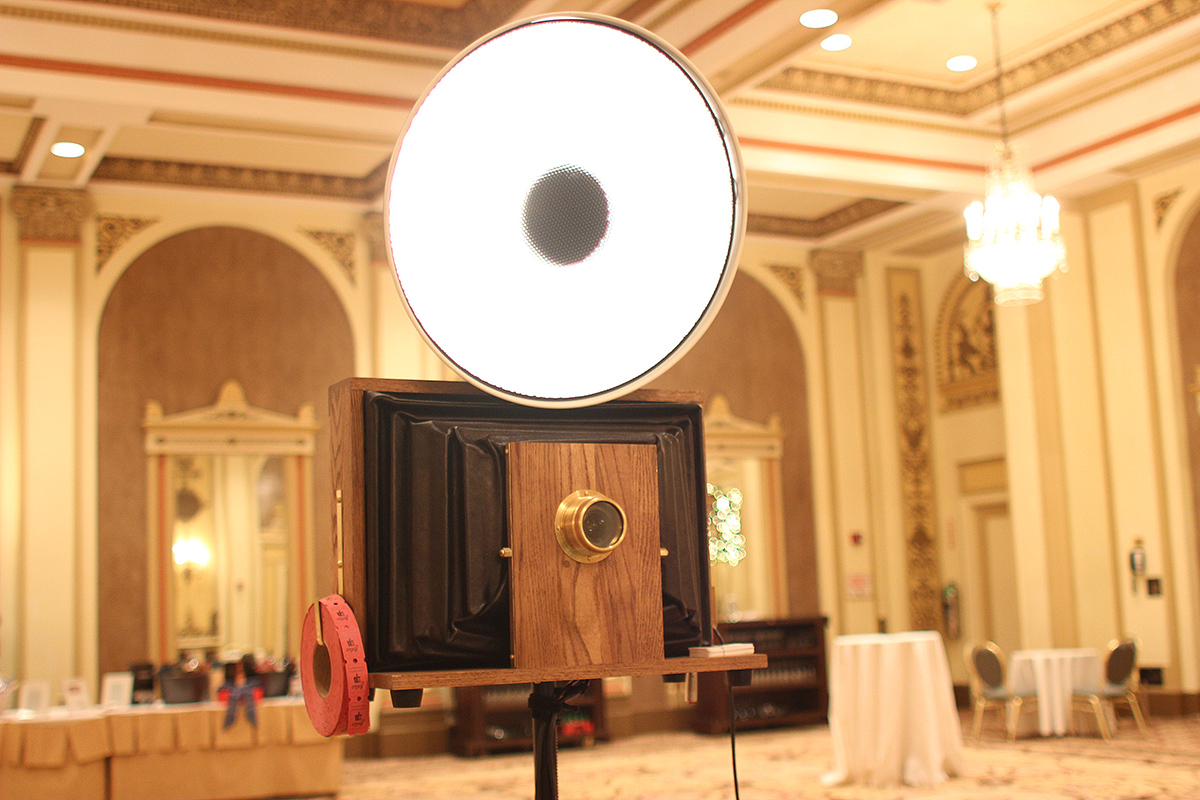 A Fotio Photo Booth setup in the Palmer House Grand Ballroom foyer space. 