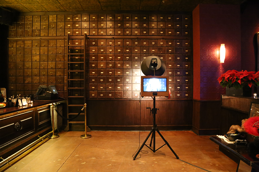 Fotio photo booth setup at Untitled Chicago in the Whiskey Library. 