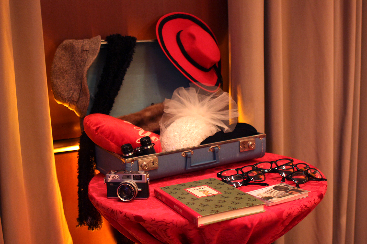 Our collection of vintage photo booth props. Since this is a Chicago Library venue space we had to bring some fun books to use as props!