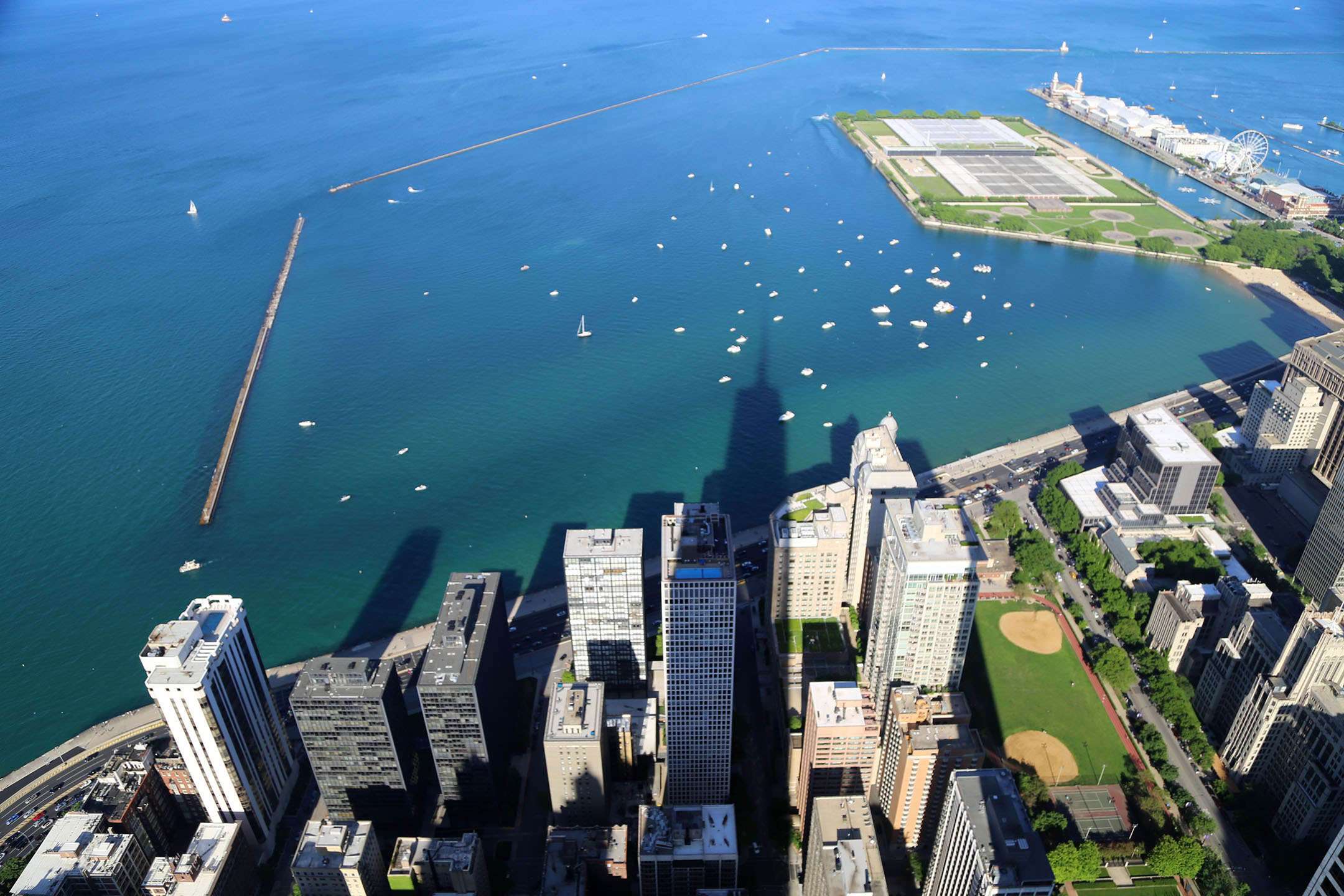 View looking East showcasing Navy Pier and the new Ferries Wheel!