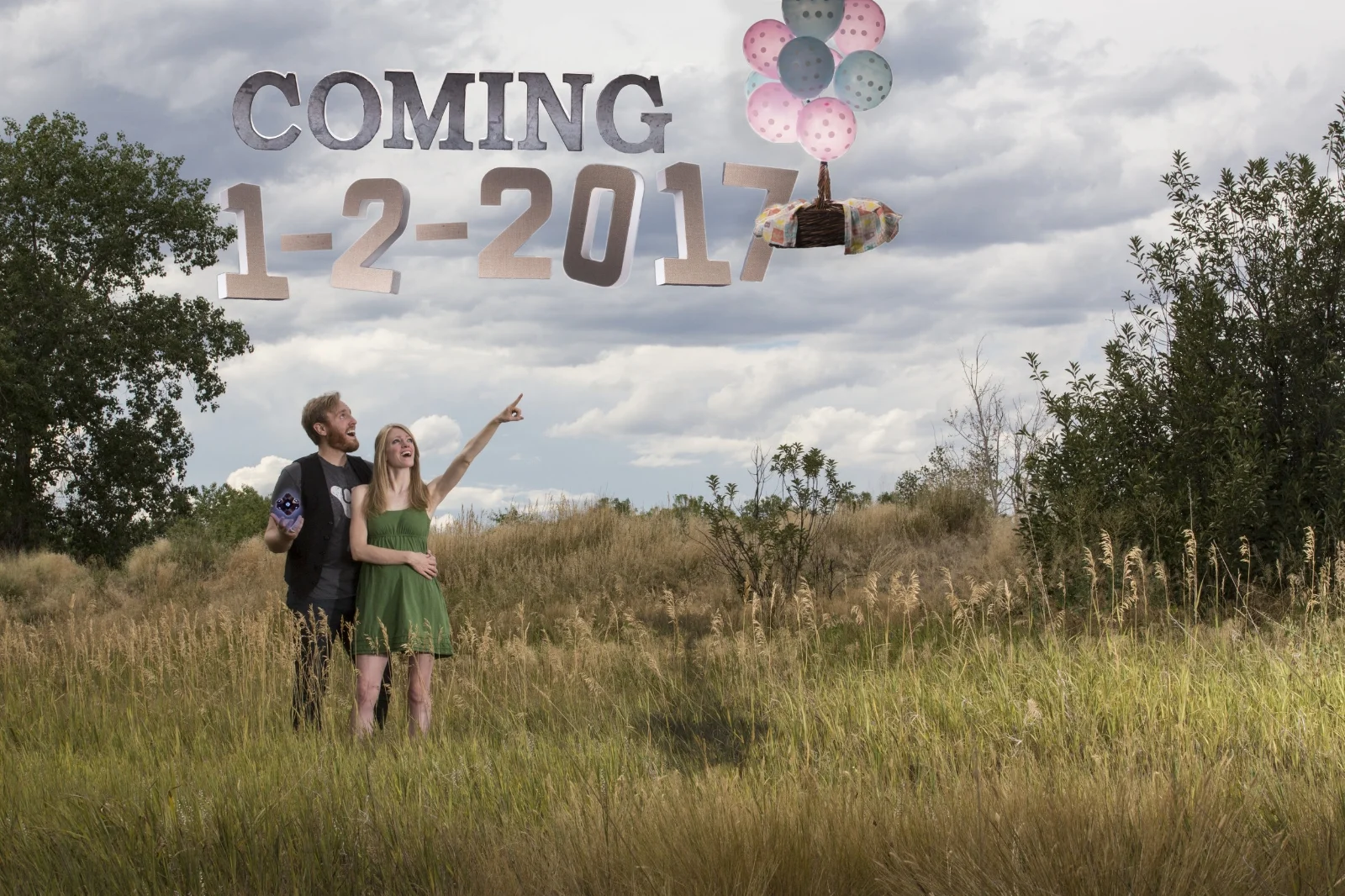 An announcement photo we took of ourselves. We're expecting!