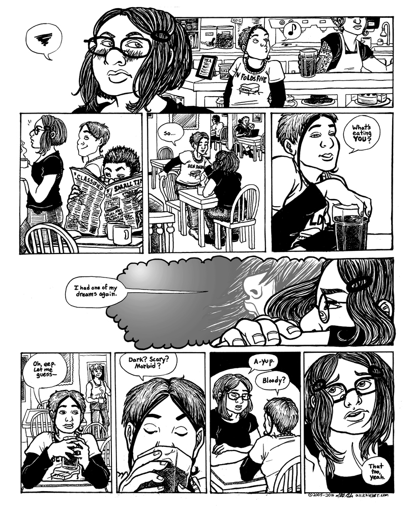  As a fun exercise, I thought I'd try redrawing a page from my very first, very melodramatic comic project from high school and college. (For comparison,  here is the original page  from 2005.) 