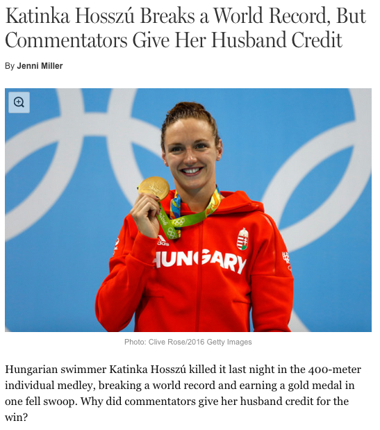 A mana bate recorde, ganha medalha e o marido que é o responsável, de acordo com o comentarista da NBC. Repito: oi?