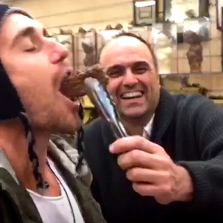 (Right:) John Kapos (@Chocolate Johnny), delivers a chocolate sample live on Periscope