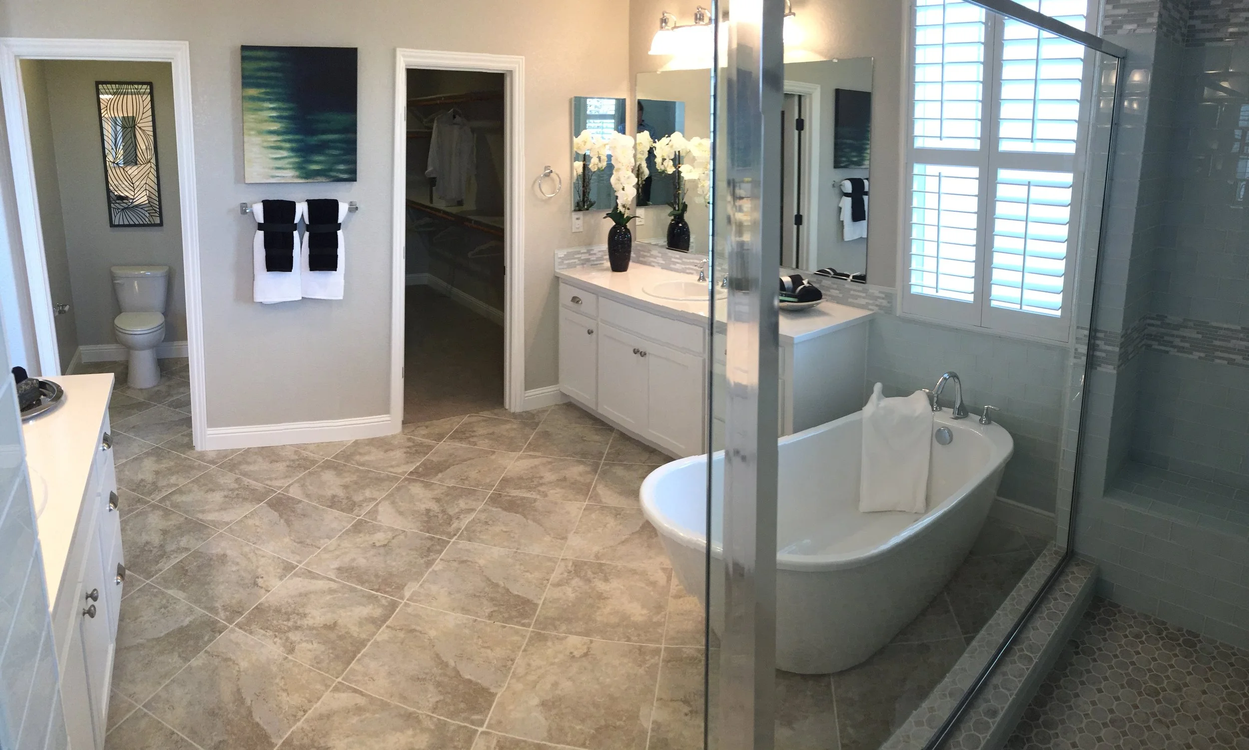 Master bath as viewed from inside the shower entrance