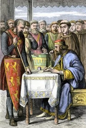 King John of England signing the Magna Carta in 1215.