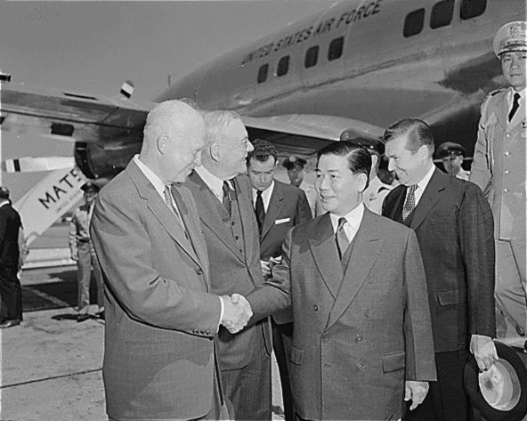 President Eisenhower greets South Vietnamese leader Ngo Dinh Diem in Washington, 1957