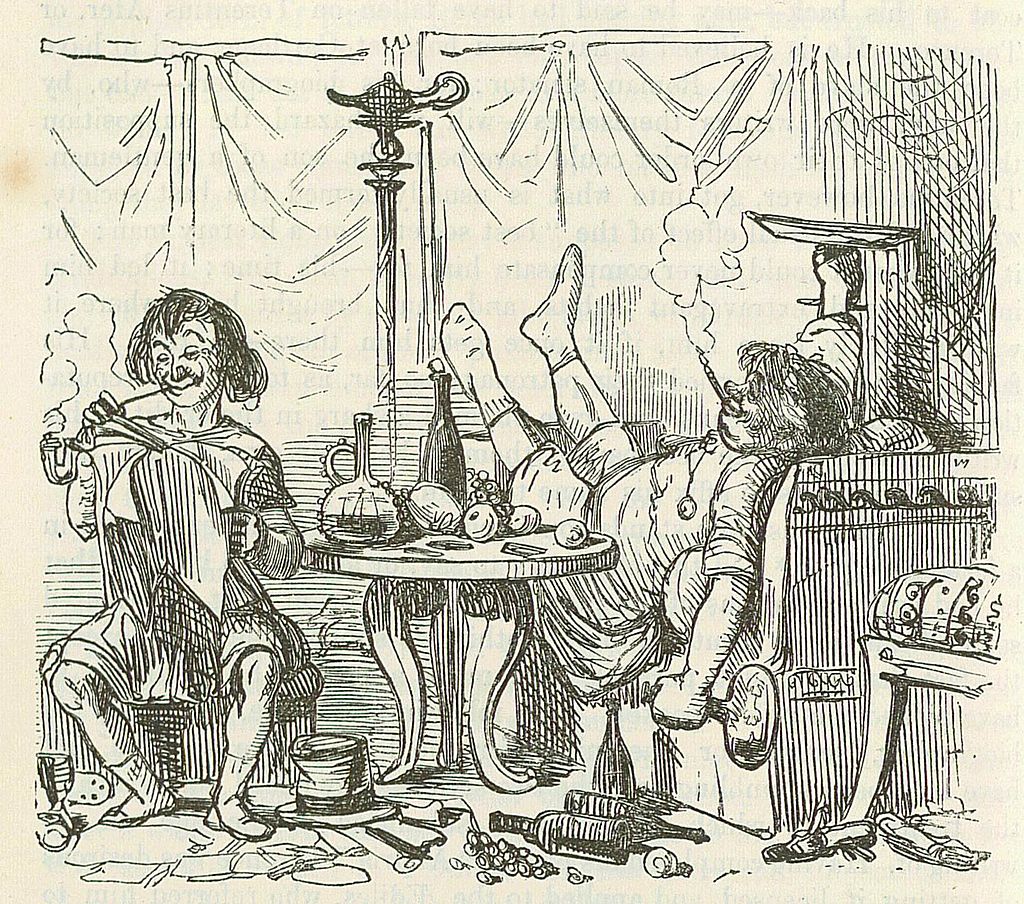 Terence reading his play to Caecilius. A sketch by John Leech from The Comic History of Rome by Gilbert Beckett