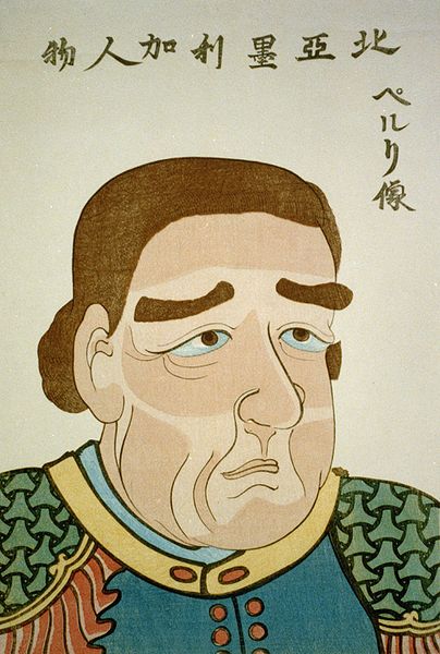 A Japanese print showing Commodore Matthew C. Perry. Perry played a key role in opening Japan to the West in the 1850s.