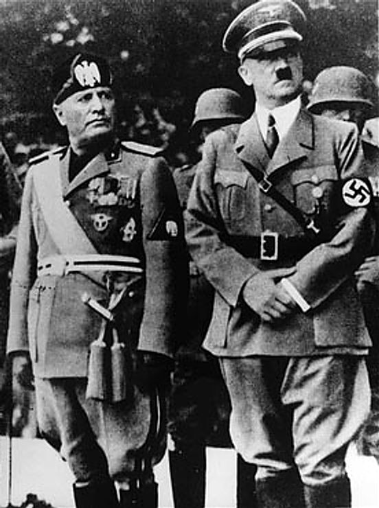 Benito Mussolini and Adolf Hitler together in Munich, Germany. 1937.