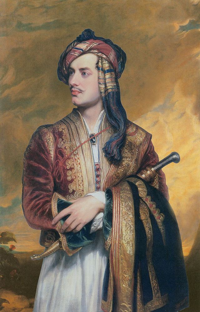 Lord Byron, famed opium user, in Albanian clothes. Painting by Thomas Phillips, 1813.