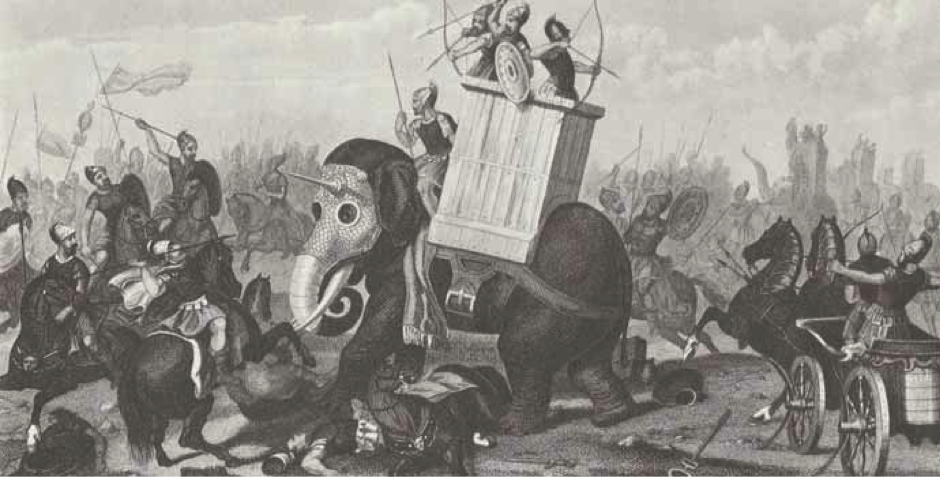 A depiction of the mighty war elephant.