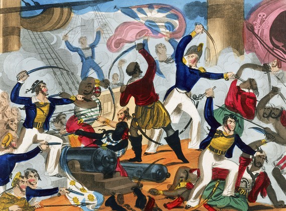 Piracy has a long tradition. Here is a fight after British sailors boarded an Algerian pirate ship. Painting from the nineteenth century.