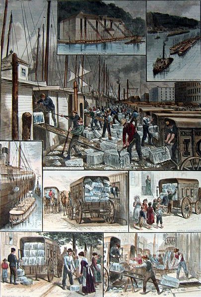 Images of the ice trade around New York City. From an 1884 edition of Harper's Weekly .