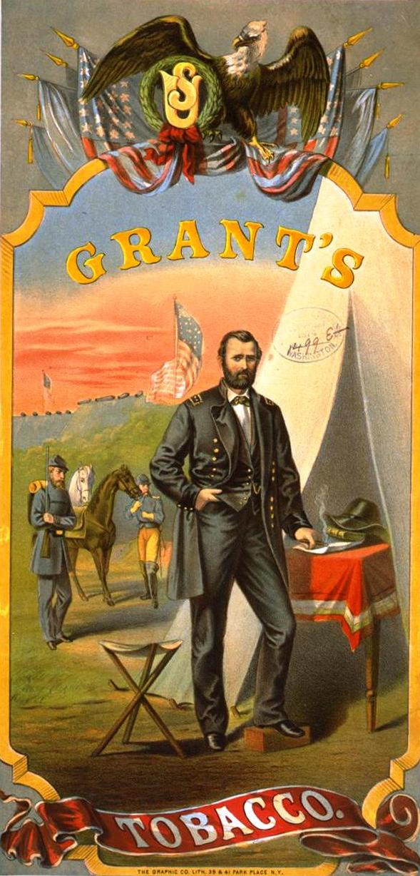 Ulysses S. Grant on a cover of Grant's Tobacco.