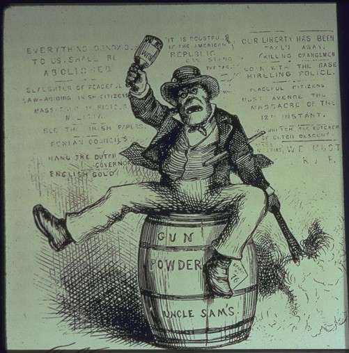An American anti-Irish cartoon, The Usual Irish Way of Doing Things , by Thomas Nast from Harper's Weekly in 1871.