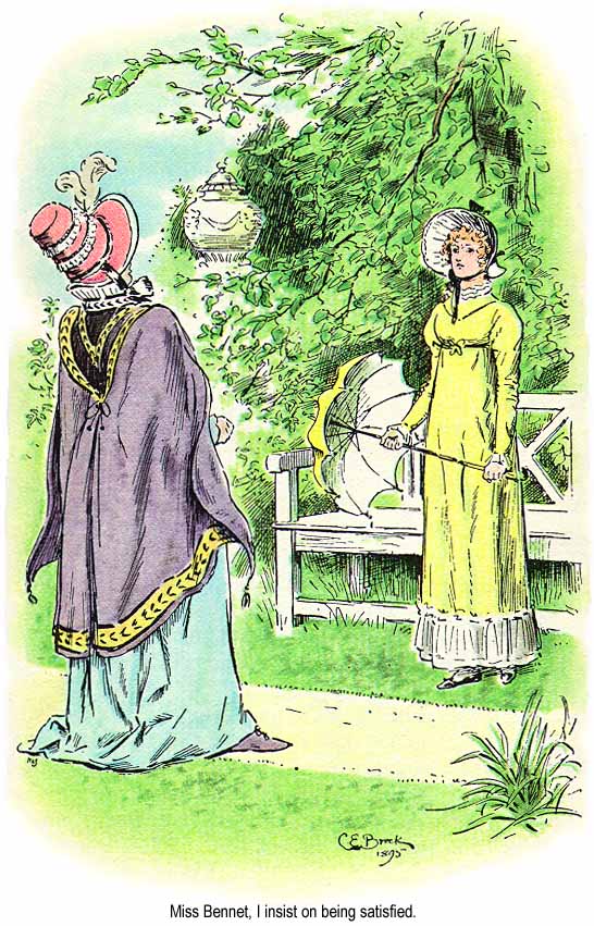 Lady Catherine and Elizabeth from the novel Pride & Prejudice . Image from the 1895 edition of the novel.