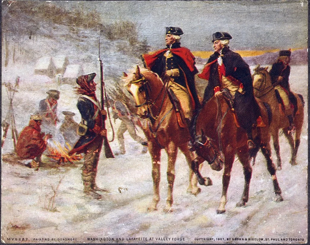 George Washington and the Marquis de Lafayette at Valley Forge. By John Ward Dunsmore, 1907.
