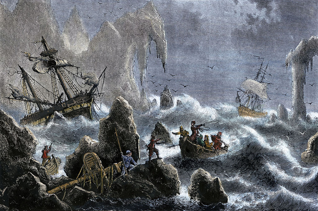 A depiction of the wreckage of Vitus Bering's 1741 expedition in the Aleutian Islands .