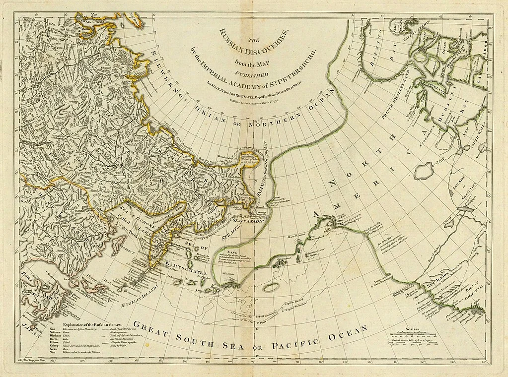 A map from the 1770s showing the Russian Discoveries.