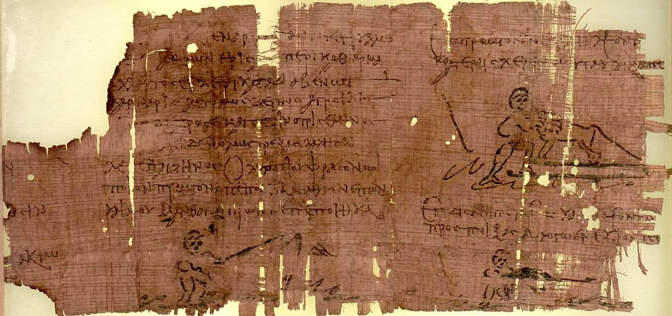 The Heracles Papyrus, containing an ancient illustration on papyrus paper.